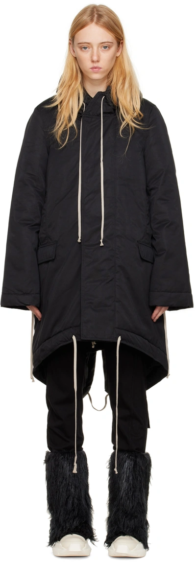 Rick Owens Drkshdw Black Fishtail Coat In 09 Black