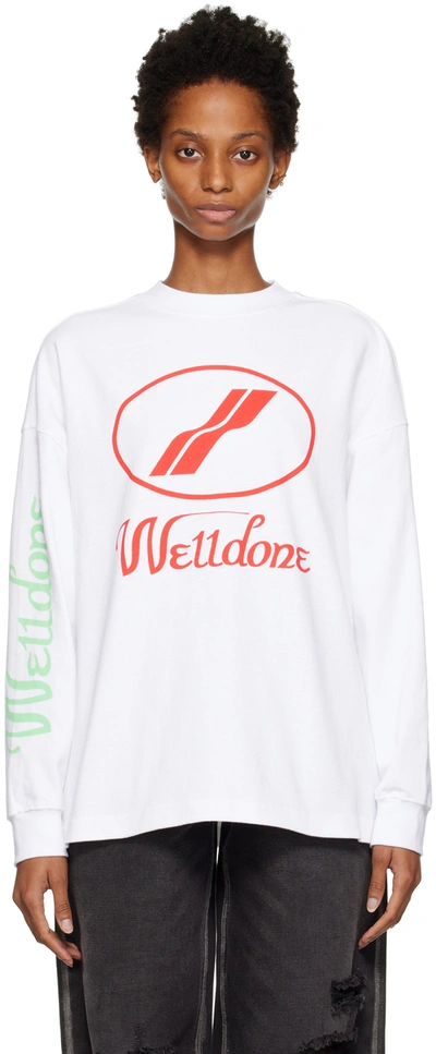 WE11 DONE WHITE PRINT LONG SLEEVE T-SHIRT