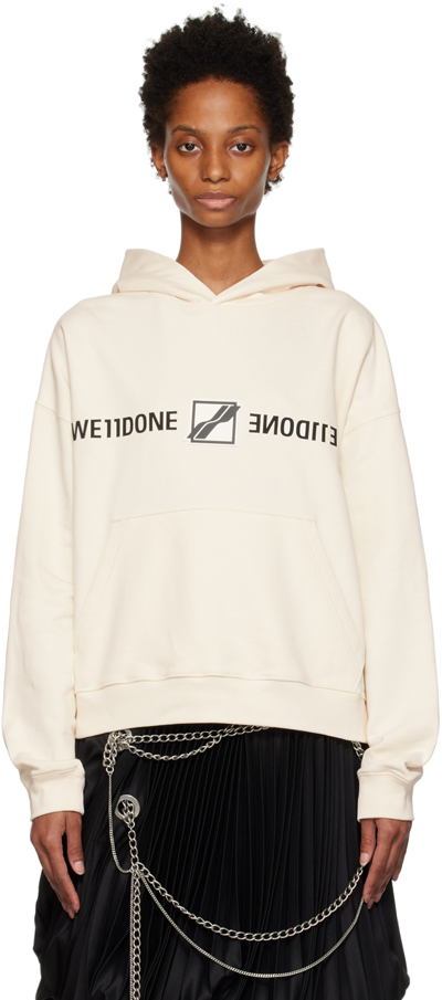We11 Done Off-white Patched Mirror Hoodie In Ivory