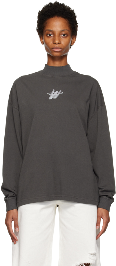 We11 Done Grey High Neck Long Sleeve T-shirt In Charcoal