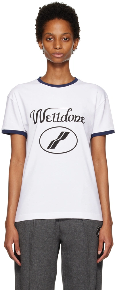 We11 Done We11done Unisex Cursive Logo Fitted Ringer T-shirt In Navy