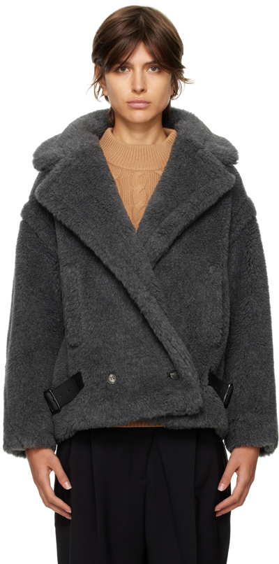 Max Mara Rosita Leather-trimmed Fleece Coat In Grigio Medio