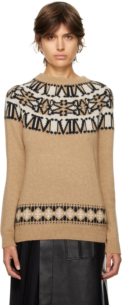 Max Mara Trudy Graphic-intarsia Wool-blend Knitted Jumper In Beige