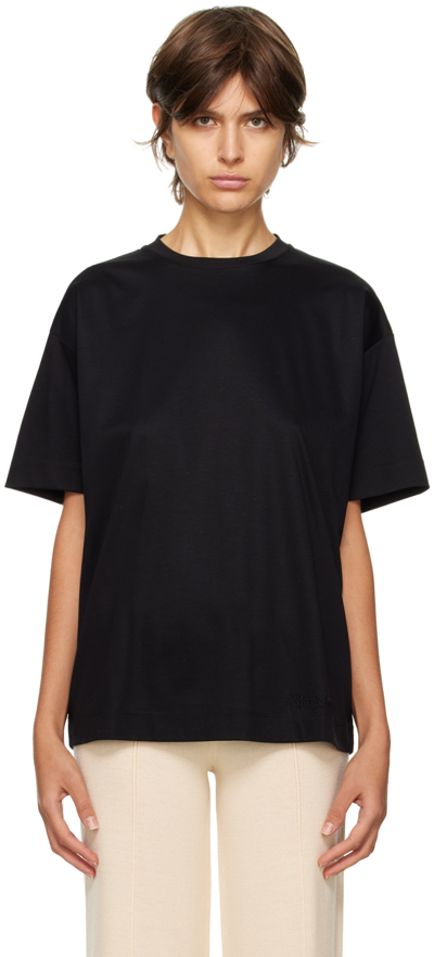Max Mara Papaia Cotton T-shirt W/ Logo Pocket In Black