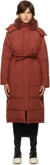 YVES SALOMON RED QUILTED DOWN JACKET