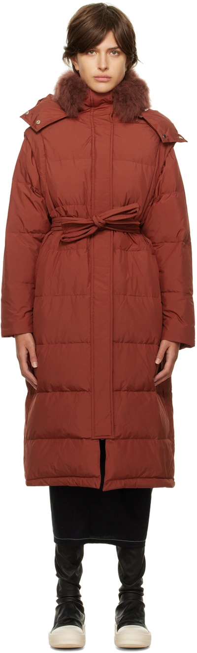 Yves Salomon Red Quilted Down Jacket In A6052 Scarlett