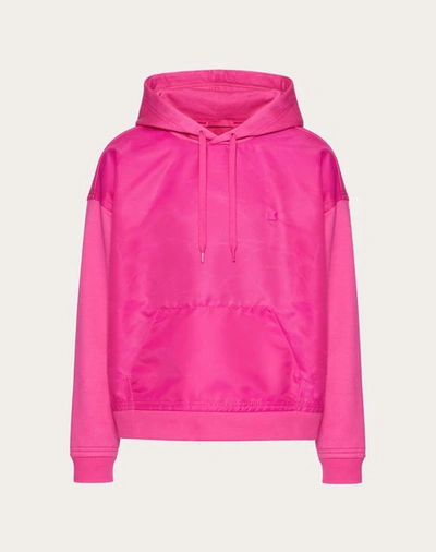 Valentino Cotton Sweatshirt With Nylon Panel And Stud Detail In Pink
