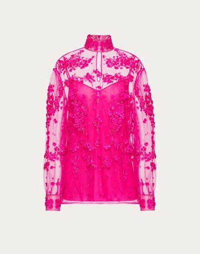 Valentino Tulle Illusione Embroidered Top Woman Pink Pp 44