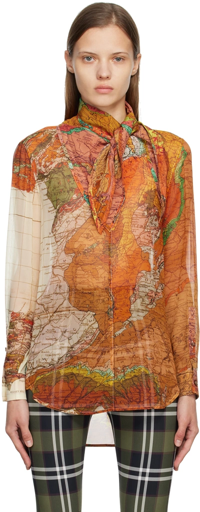 Burberry Edie Map Print Silk Georgette Blouse In New