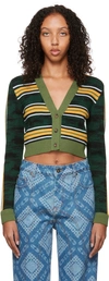 Ahluwalia Augusta Cropped Striped Merino Cardigan In Green / Black
