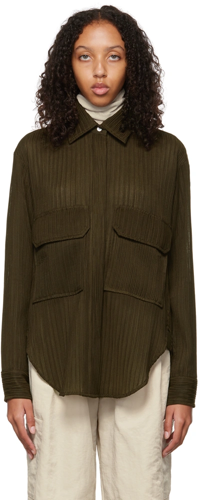 Deveaux Khaki Pleated Shirt In Olive