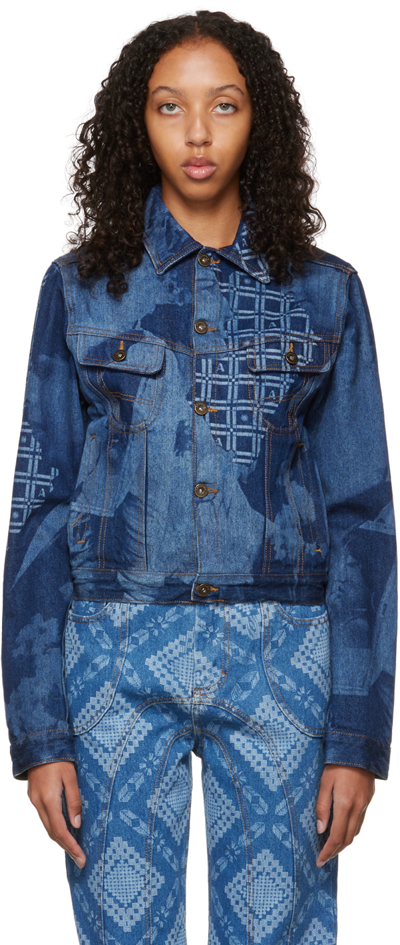 Ahluwalia Graphic-print Denim Jacket In Blau