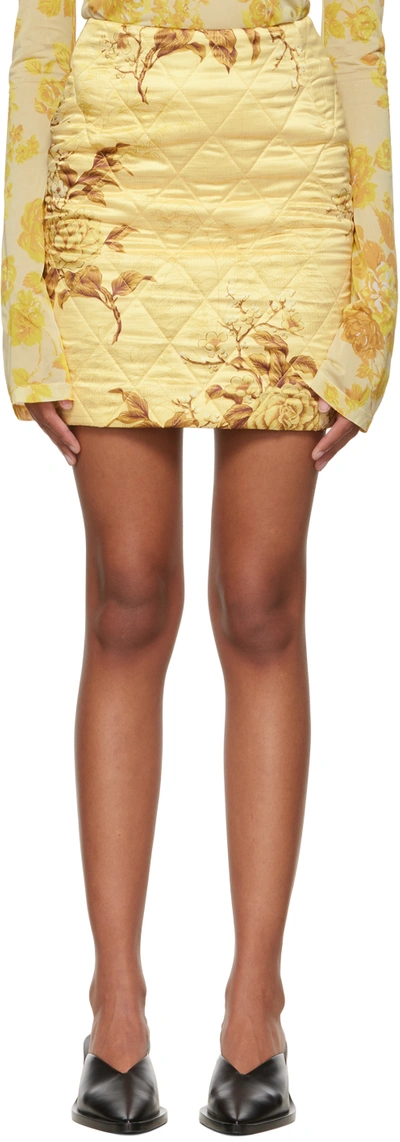 Kwaidan Editions Yellow Floral Miniskirt In Gold
