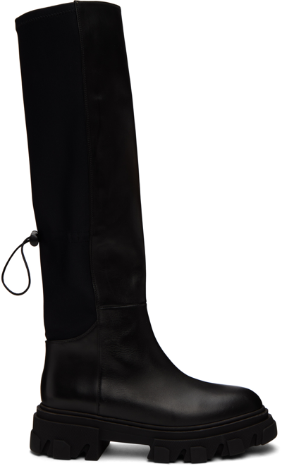 Gia Borghini Gia 12 Low Heels Boots In Black Leather And Fabric