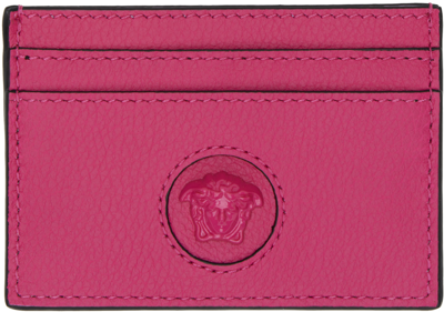 Versace Pink La Medusa Card Holder In 1pe8v Cerise-cerise-