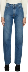 Alaïa Blue High Waist Washed Denim Jeans In 507 Bleu Jeans