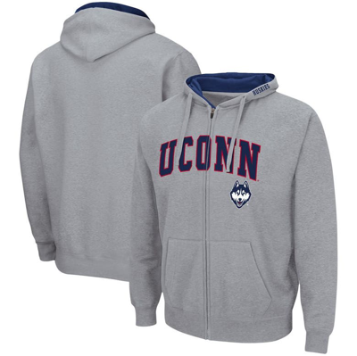 Colosseum Men's  Heathered Gray Uconn Huskies Arch And Logo 3.0 Full-zip Hoodie