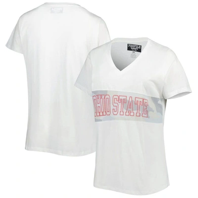 Profile Women's White, Arctic Camo Ohio State Buckeyes Plus Size Pieced Body V-neck T-shirt In White,arctic Camo