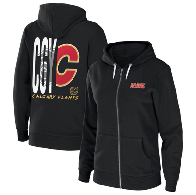 Wear By Erin Andrews Black Calgary Flames Sponge Fleece Full-zip Hoodie