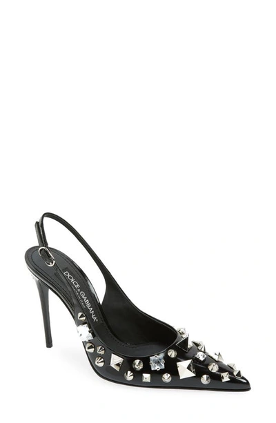 Dolce & Gabbana Embellished Leather Slingback Pumps In Nero/multicolor