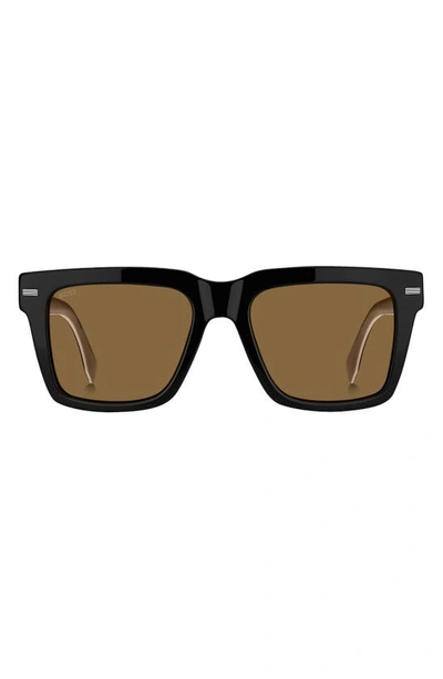 Hugo Boss 53mm Rectangular Sunglasses In Black Pattern / Brown