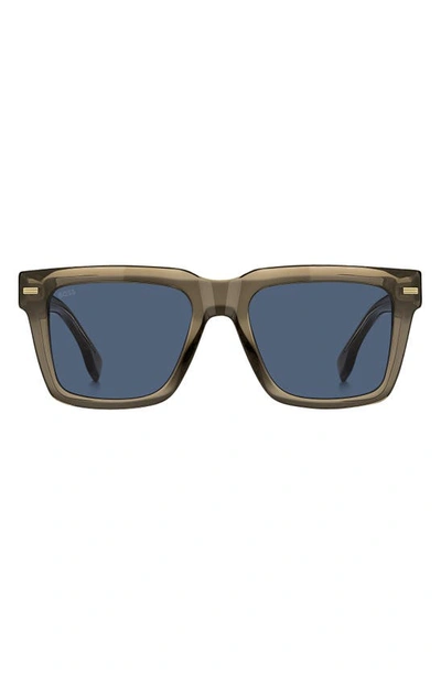Hugo Boss 53mm Rectangular Sunglasses In Brown Blue