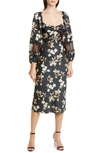 Sachin & Babi Amara Printed Satin Crepe Cut-out Midi-dress In Black Venetia Petal