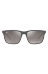 Ray Ban 58mm Mirrored Polarized Rectangular Sunglasses In Matte Grey