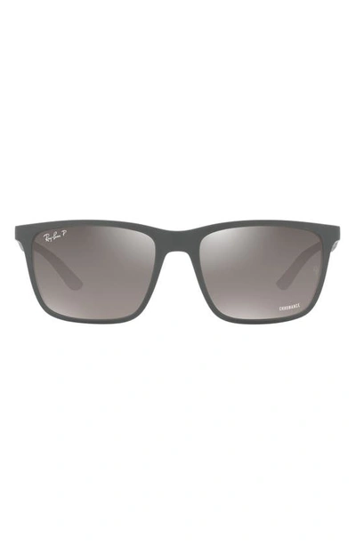 Ray Ban 58mm Mirrored Polarized Rectangular Sunglasses In Matte Grey