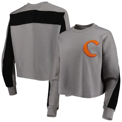 GAMEDAY COUTURE GAMEDAY COUTURE GRAY CLEMSON TIGERS BACK TO REALITY COLORBLOCK PULLOVER SWEATSHIRT