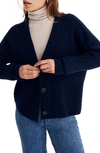 Madewell Cameron Ribbed Crop Cardigan In Deep Indigo
