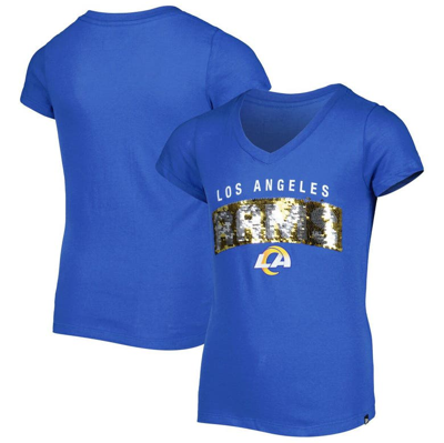 New Era Kids' Girls Youth  Royal Los Angeles Rams Reverse Sequin Wordmark V-neck T-shirt