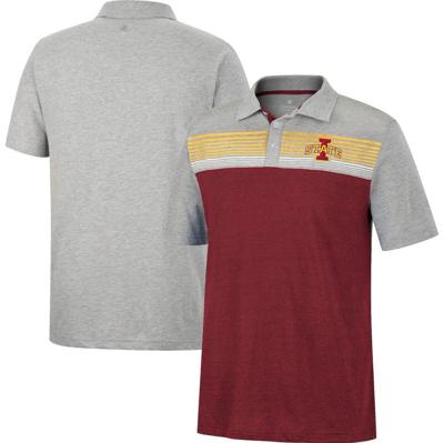 Colosseum Men's  Cardinal, Heather Gray Iowa State Cyclones Caddie Lightweight Polo Shirt In Cardinal,heather Gray
