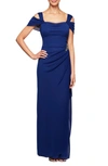 Alex Evenings Embellished Cold Shoulder Column Gown In Electric Blue