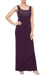 Alex Evenings Embroidered Empire Gown With Jacket In Eggplant