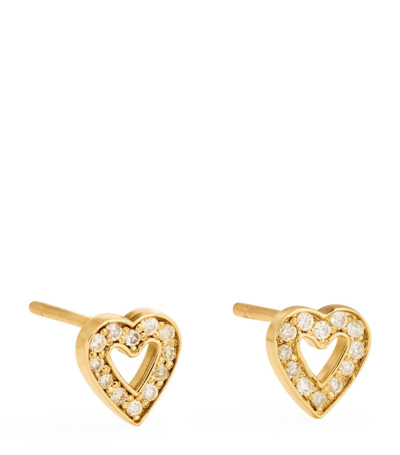 Jennifer Meyer Mini Yellow Gold And Diamond Open Heart Stud Earrings