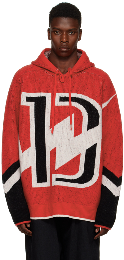 We11 Done Wool-blend Logo-print Hoodie In Rot