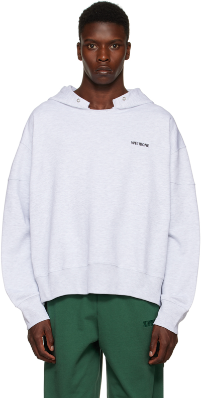 WE11 DONE GRAY RAW EDGE HOODIE