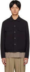 Theory River Cotton Blend Twill Trucker Jacket In 001 Black