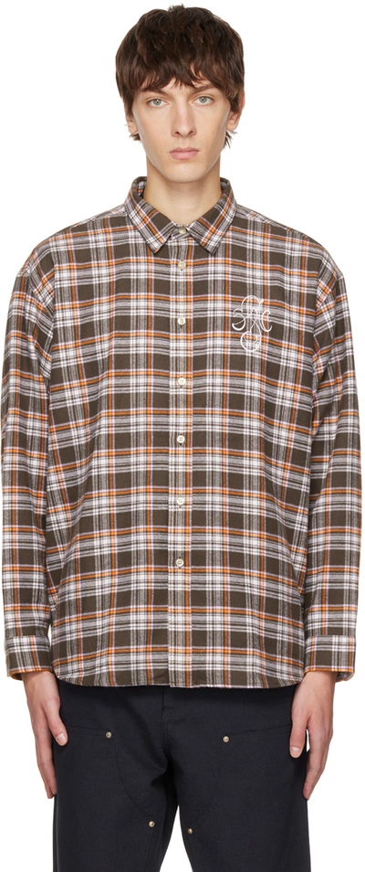 Stockholm Surfboard Club Flynn Logo-embroidered Checked Cotton-blend Flannel Shirt In Brown
