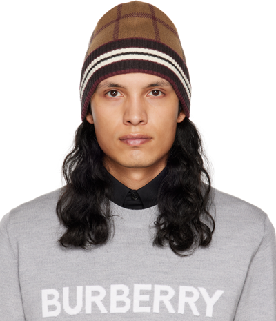 Burberry Brown House Check Cashmere Beanie Hat