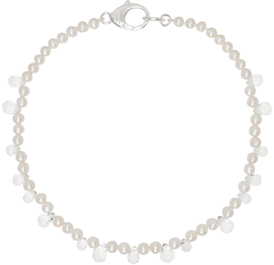 Hatton Labs White Pearl Crystal Drops Necklace In Silver