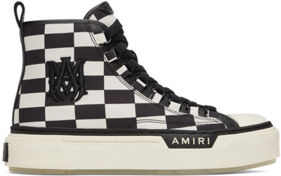 Amiri Men's Court Checkerboard Canvas High-top Sneakers In White/black