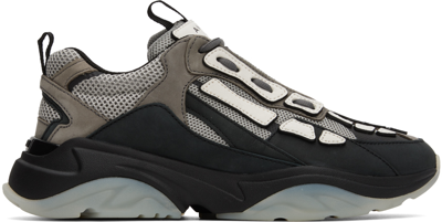 Amiri Bone Runner Leather-trimmed Mesh Sneakers In Black,grey,white