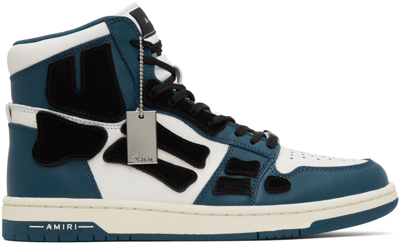 Amiri Skel-top Colour-block Leather And Suede High-top Sneakers In Blue