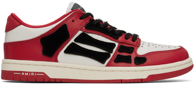 Amiri Skel Bones Low Top Leather Sneakers In Red
