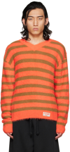 Andersson Bell Striped Knit V-neck Sweater In Arancio/cammello