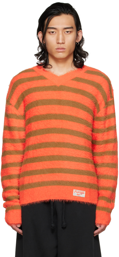 Andersson Bell Striped Knit V-neck Jumper In Arancio/cammello