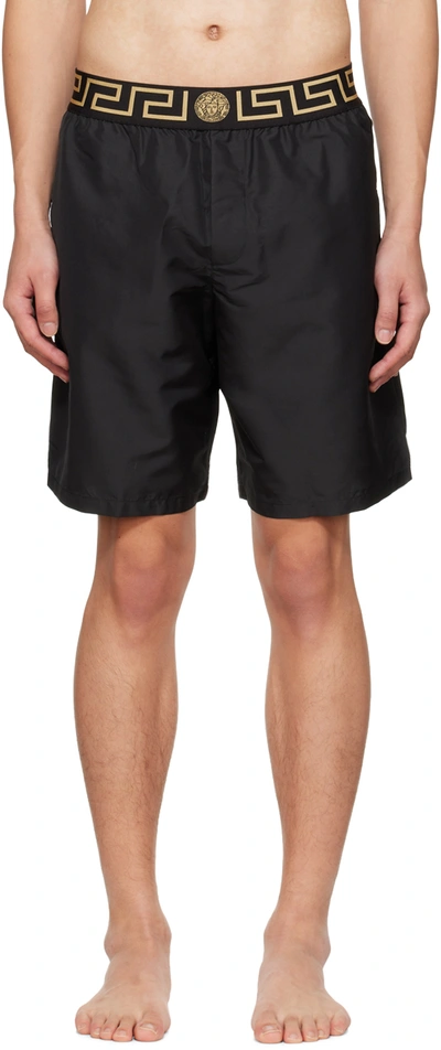 VERSACE BLACK GRECA BORDER SWIM SHORTS