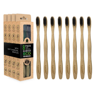 Pursonic 100% Natural Eco Bamboo Toothbrushes With Charcoal Soft Bristles (8 Pk.) In Grey